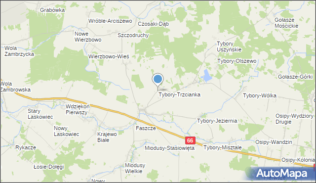 mapa Tybory-Trzcianka, Tybory-Trzcianka na mapie Targeo